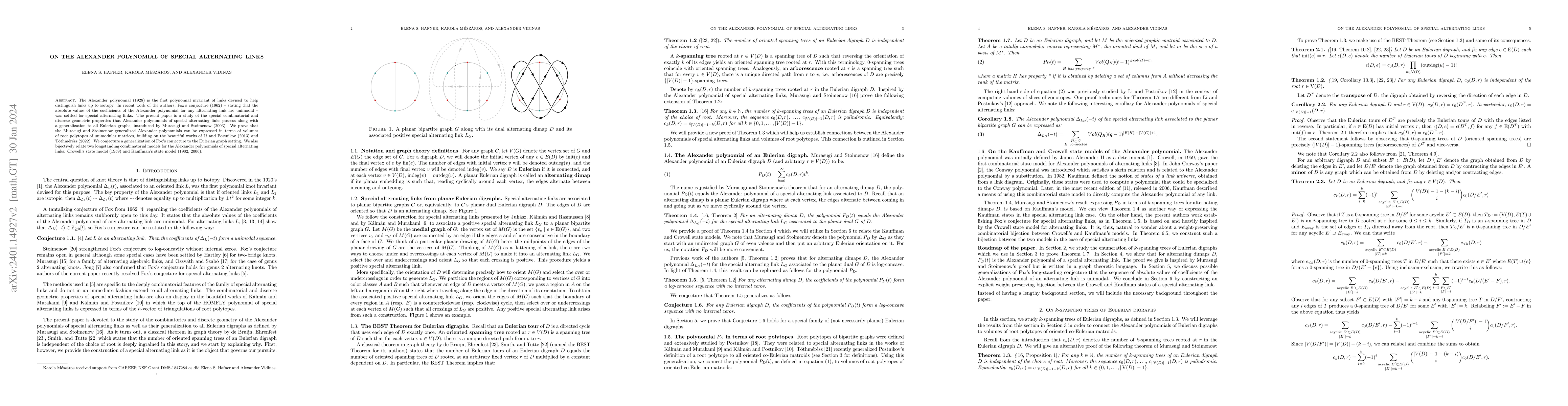 Thumbnail for On the Alexander polynomial of special alternating links