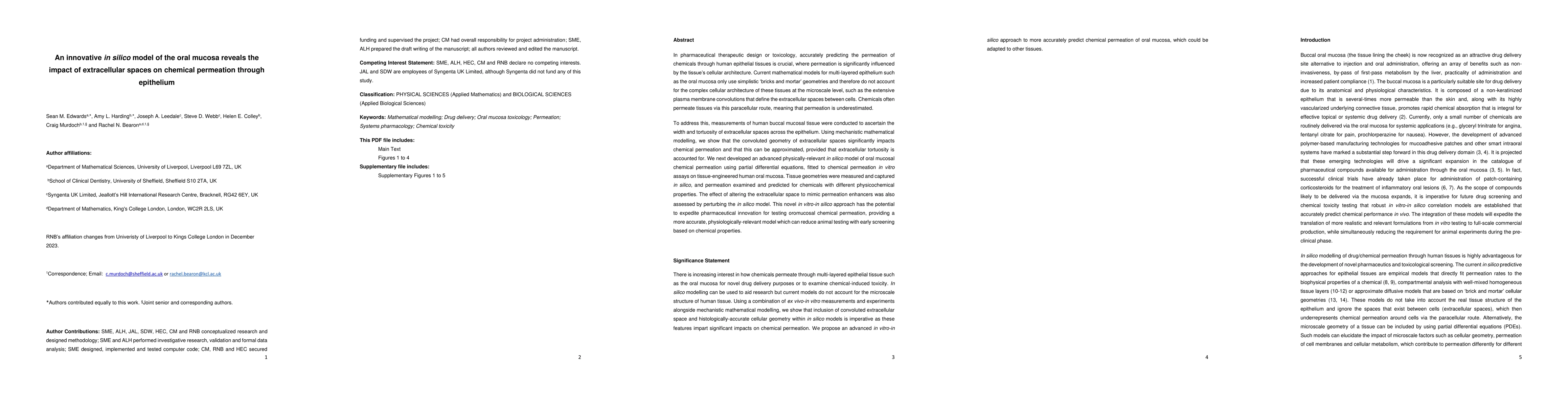 Thumbnail for An innovative in silico model of the oral mucosa reveals the impact of
  extracellular spaces on chemical permeation through epithelium