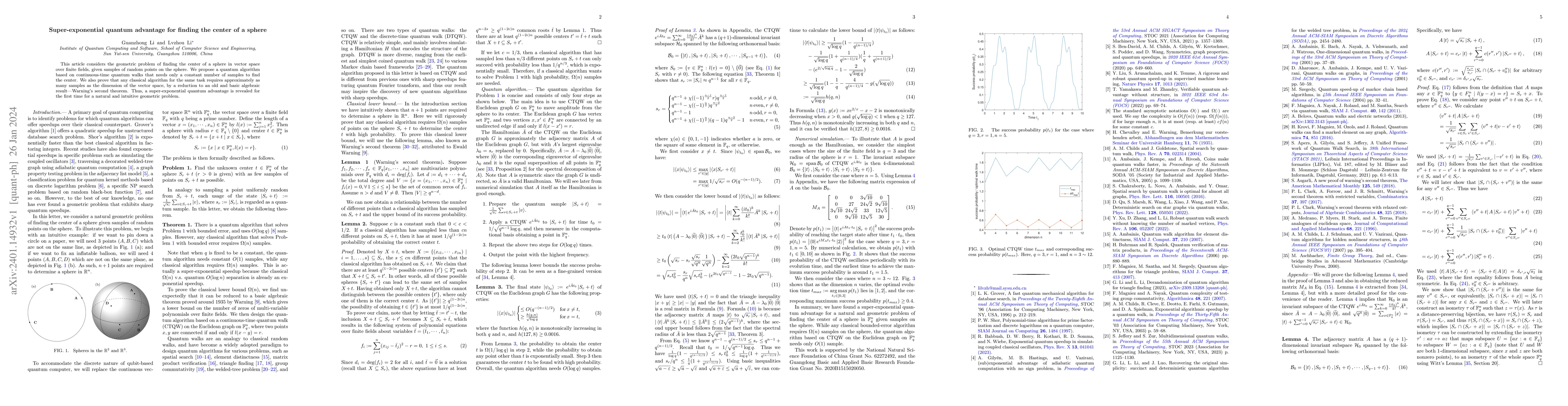 Thumbnail for Super-exponential quantum advantage for finding the center of a sphere