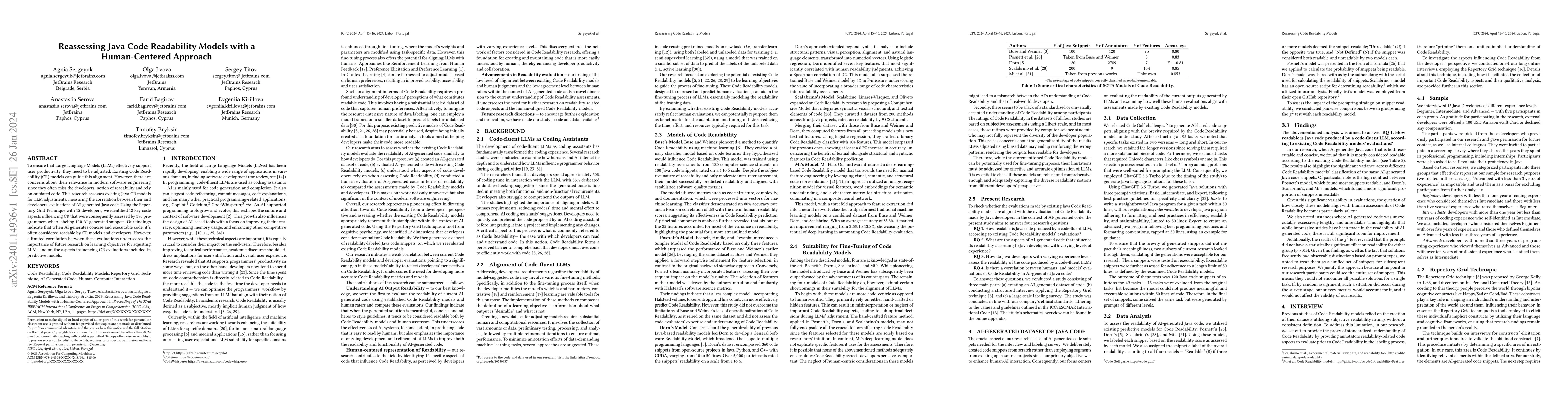 Thumbnail for Reassessing Java Code Readability Models with a Human-Centered Approach