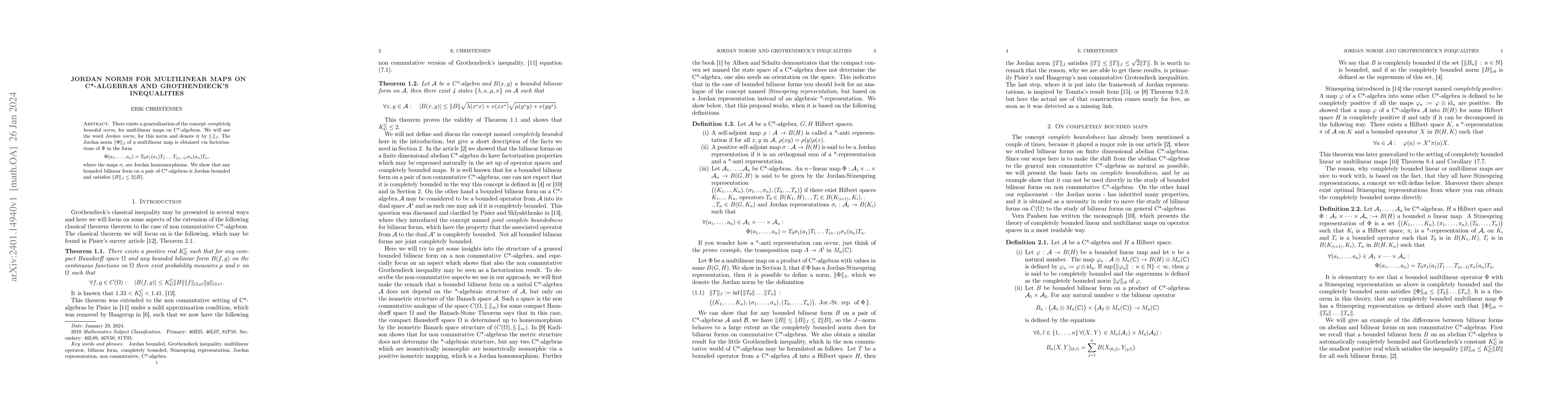Thumbnail for Jordan norms for multilinear maps on C*-algebras and Grothendieck's
  inequalities