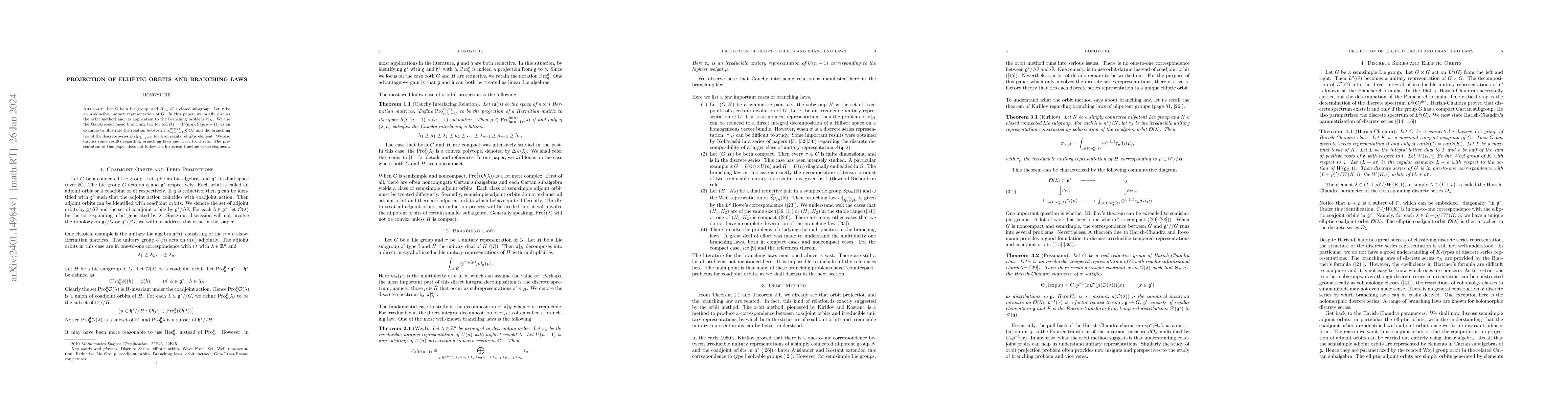 Thumbnail for Projection of Elliptic Orbits and Branching Laws