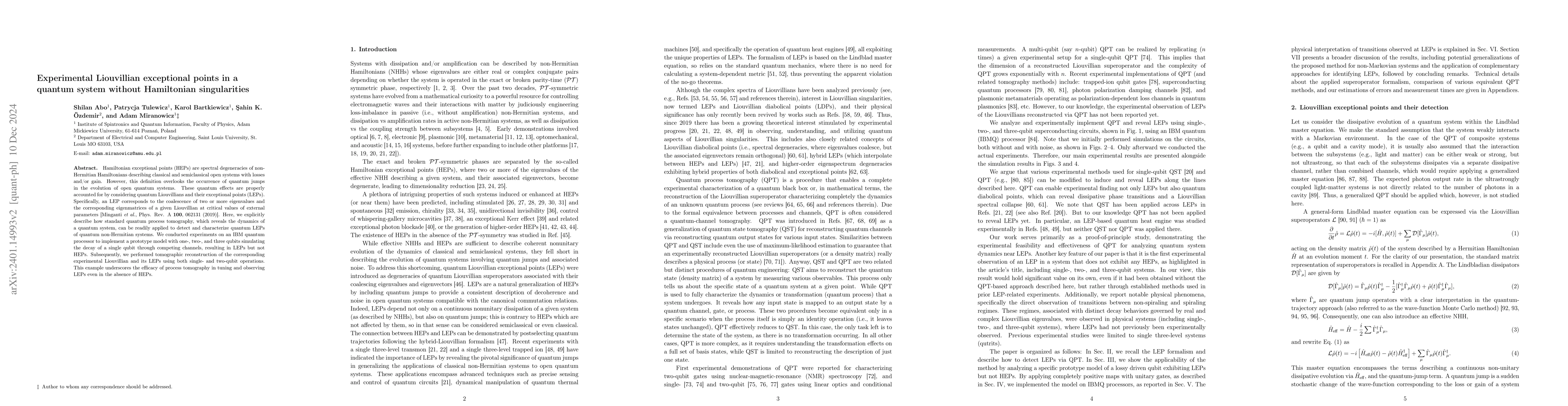 Thumbnail for Liouvillian Exceptional Points of Non-Hermitian Systems via Quantum
  Process Tomography