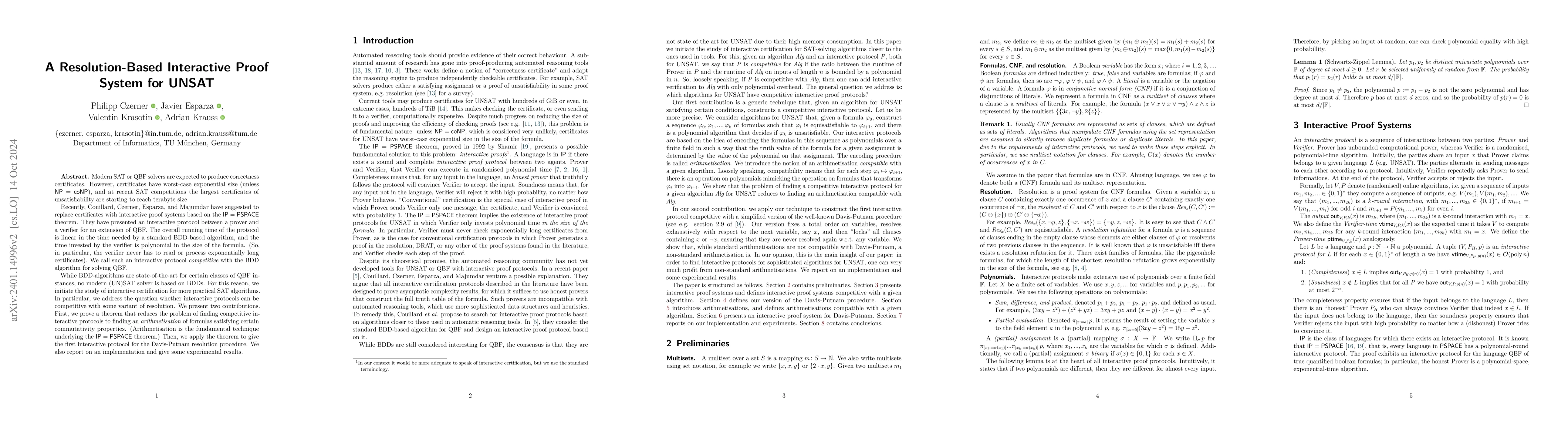 Thumbnail for A Resolution-Based Interactive Proof System for UNSAT