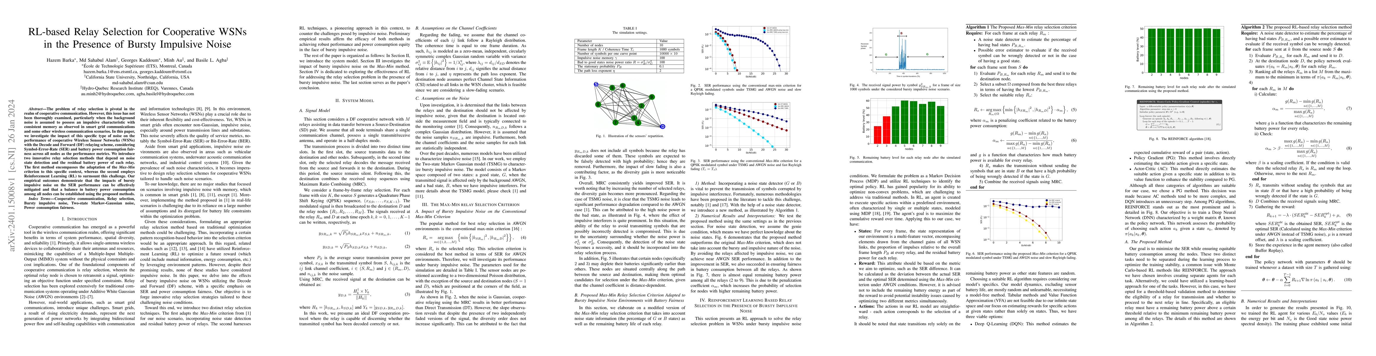 Thumbnail for Reinforcement Learning-based Relay Selection for Cooperative WSNs in the
  Presence of Bursty Impulsive Noise
