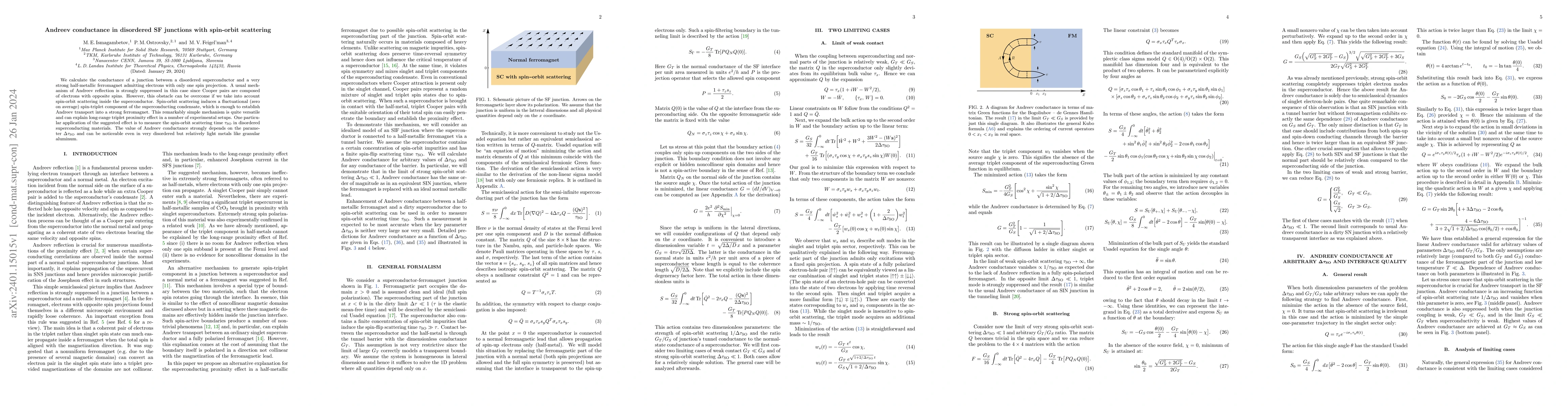 Thumbnail for Andreev conductance in disordered SF junctions with spin-orbit
  scattering
