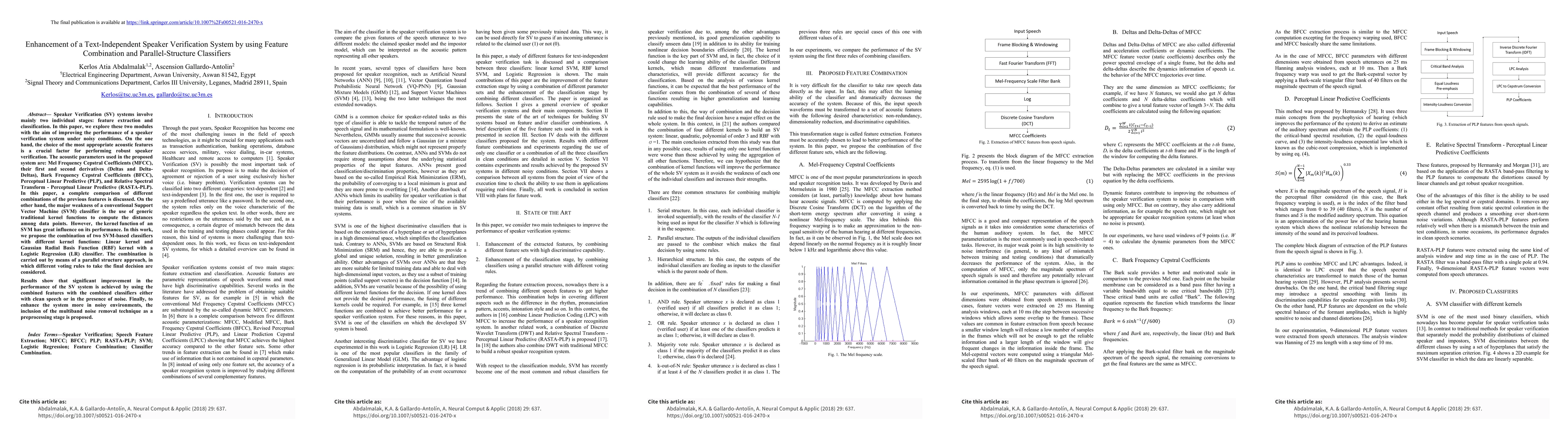 Thumbnail for Enhancement of a Text-Independent Speaker Verification System by using
  Feature Combination and Parallel-Structure Classifiers