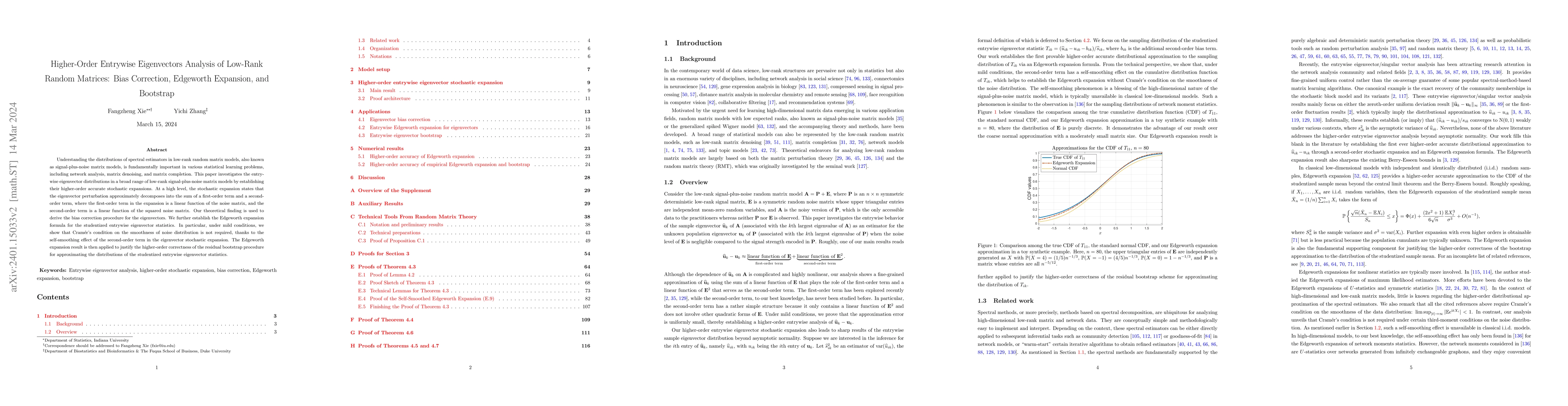 Thumbnail for Higher-Order Entrywise Eigenvectors Analysis of Low-Rank Random
  Matrices: Bias Correction, Edgeworth Expansion, and Bootstrap