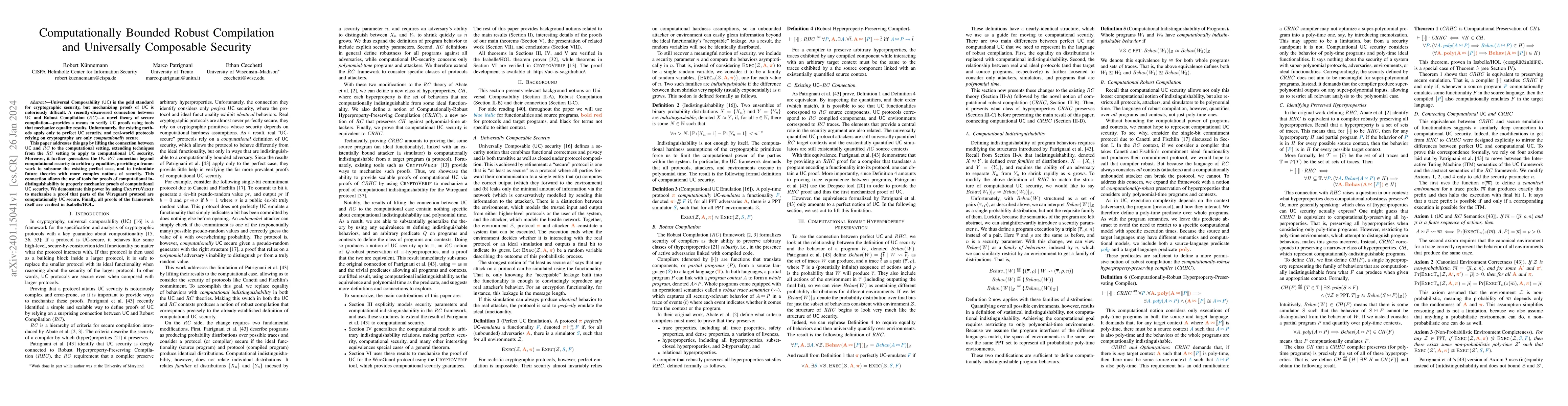 Thumbnail for Computationally Bounded Robust Compilation and Universally Composable
  Security