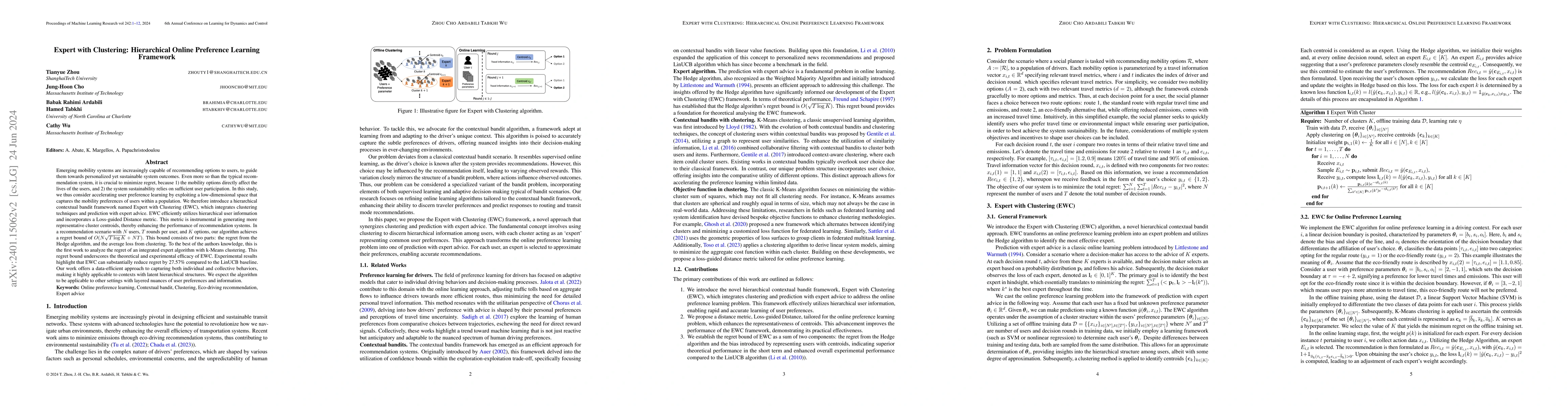 Thumbnail for Expert with Clustering: Hierarchical Online Preference Learning
  Framework