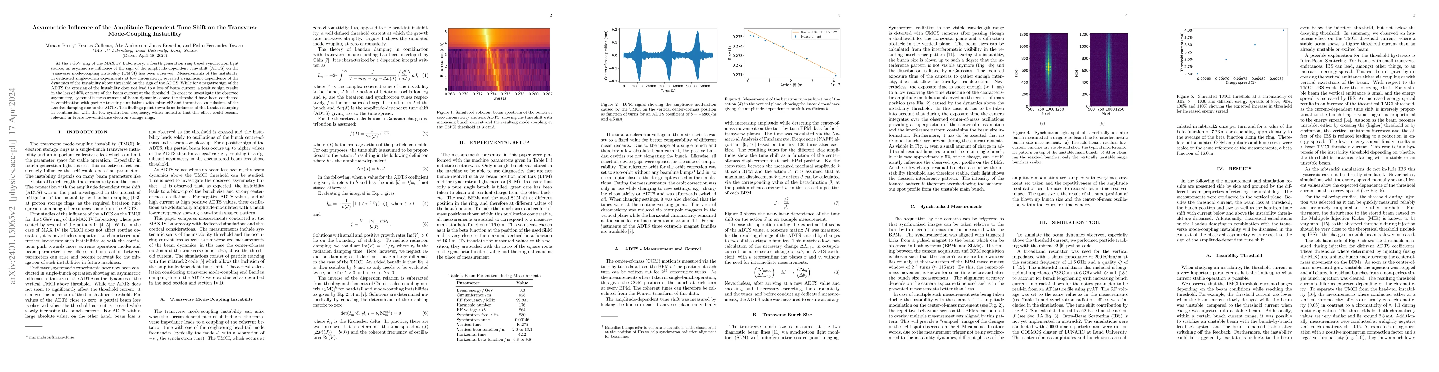 Thumbnail for Asymmetric Influence of the Amplitude-Dependent Tune Shift on the
  Transverse Mode-Coupling Instability
