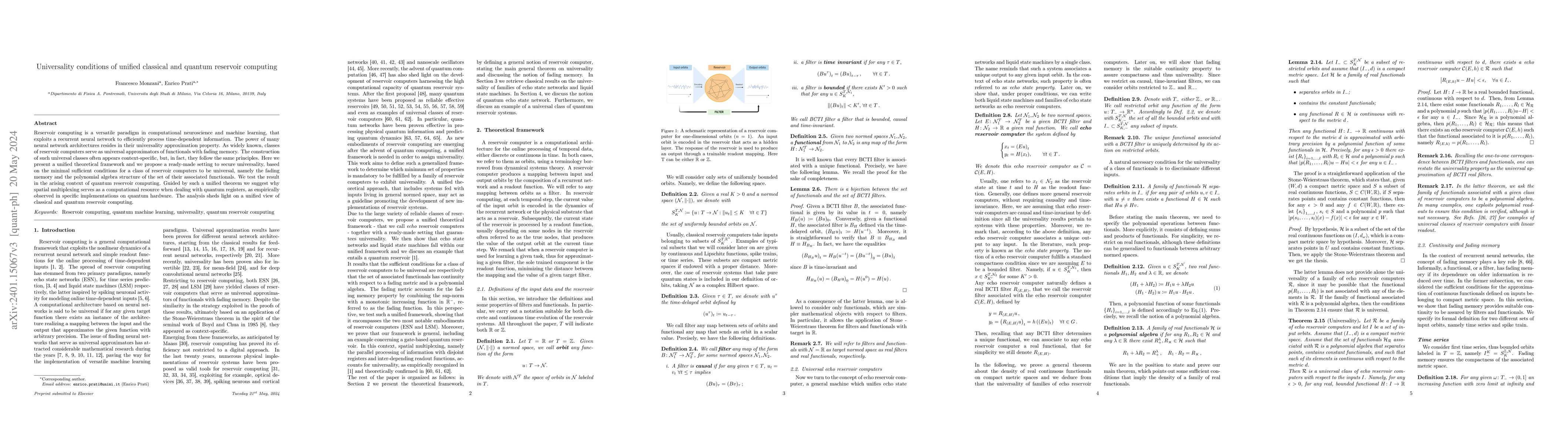 Thumbnail for Universality conditions of unified classical and quantum reservoir
  computing