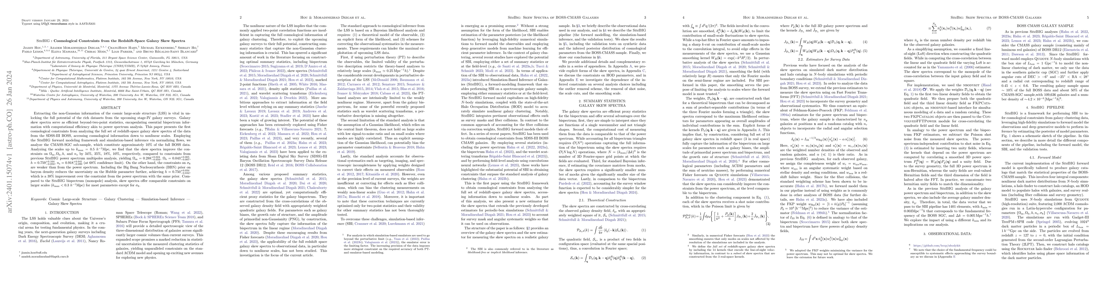 Thumbnail for ${\rm S{\scriptsize IM}BIG}$: Cosmological Constraints from the
  Redshift-Space Galaxy Skew Spectra
