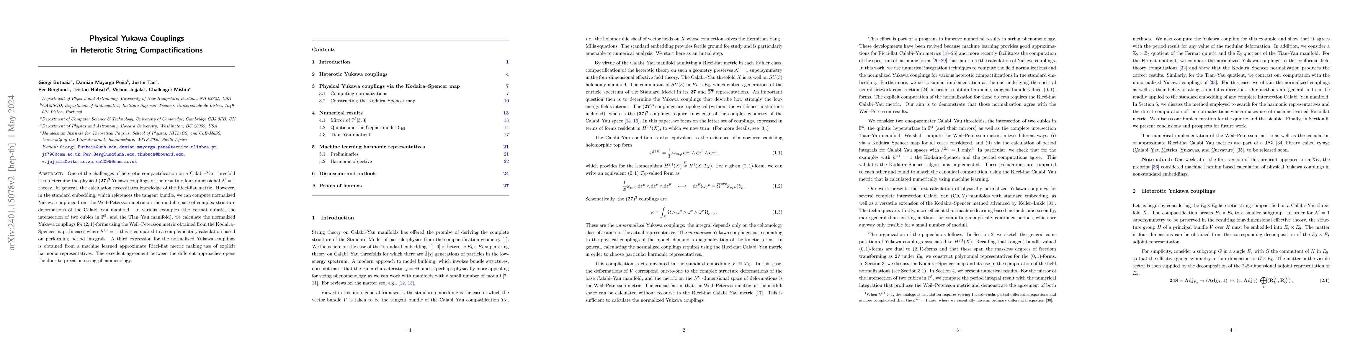 Thumbnail for Physical Yukawa Couplings in Heterotic String Compactifications