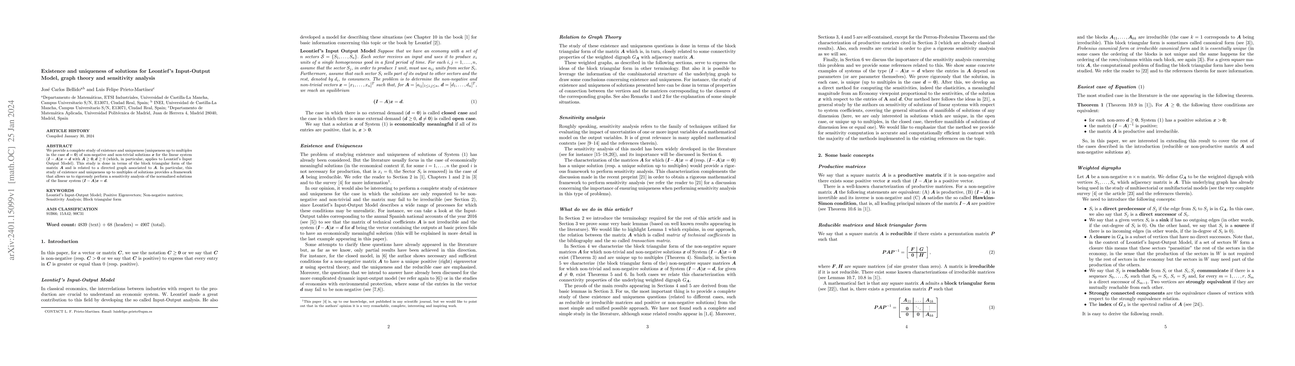 Thumbnail for Existence and uniqueness of solutions for Leontief's Input-Output Model,
  graph theory and sensitivity analysis