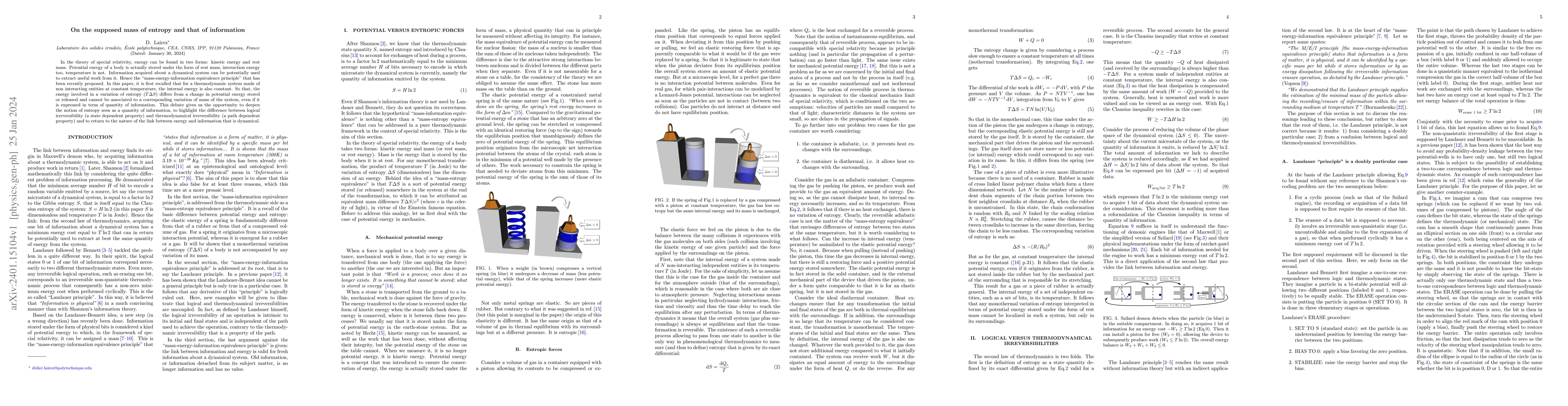 Thumbnail for On the supposed mass of entropy and that of information