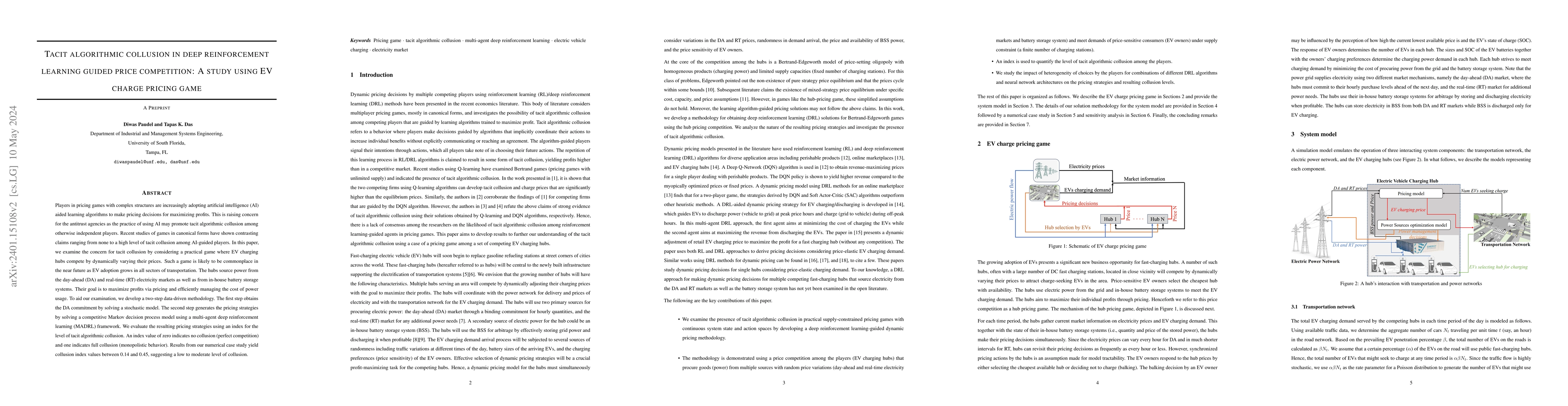 Thumbnail for Tacit algorithmic collusion in deep reinforcement learning guided price
  competition: A study using EV charge pricing game