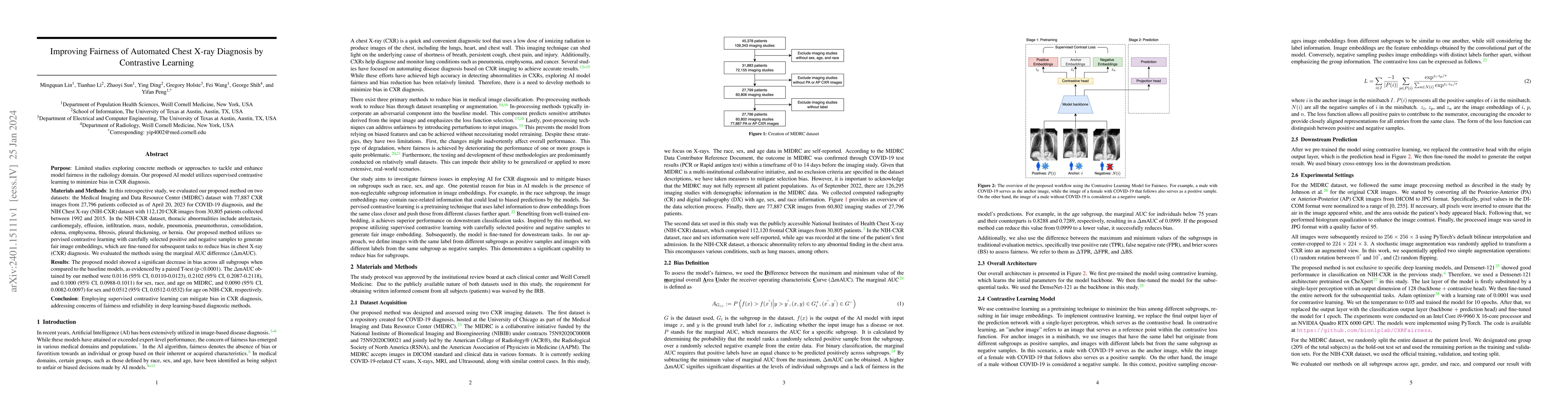 Thumbnail for Improving Fairness of Automated Chest X-ray Diagnosis by Contrastive
  Learning