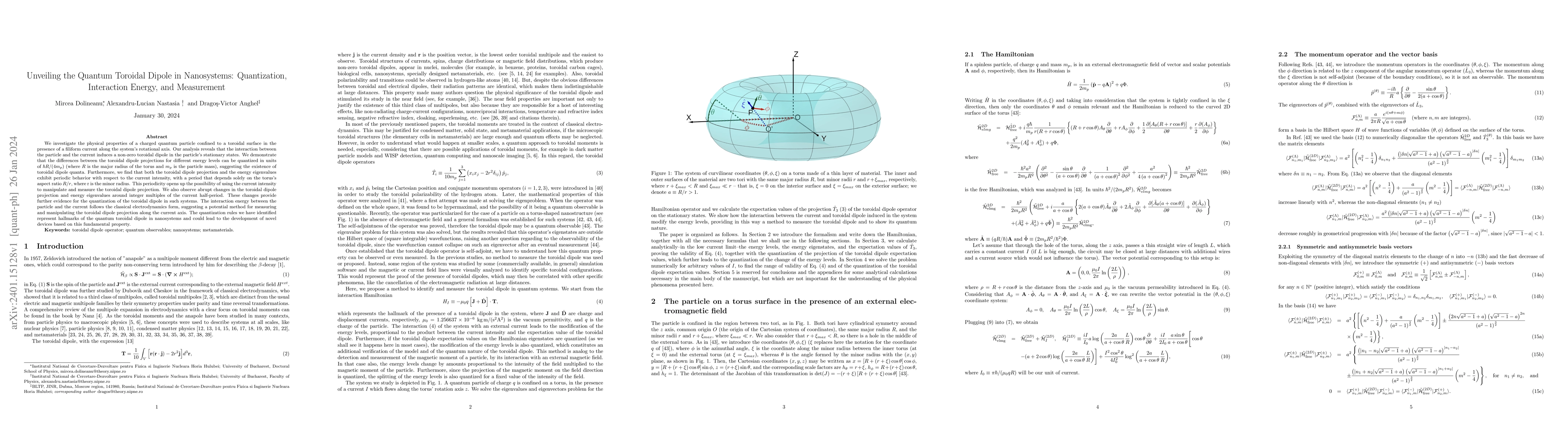 Thumbnail for Unveiling the Quantum Toroidal Dipole in Nanosystems: Quantization,
  Interaction Energy, and Measurement