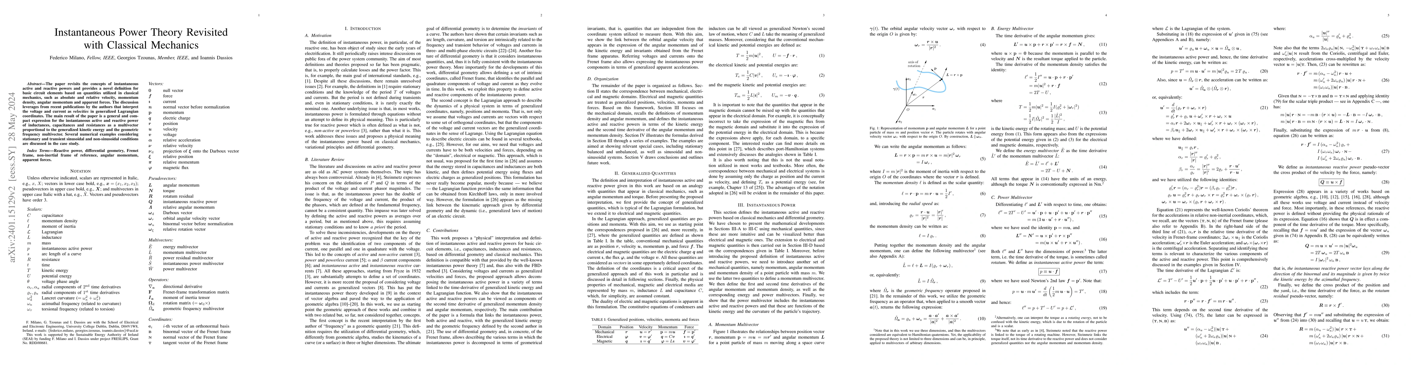 Thumbnail for Instantaneous Power Theory Revisited with Classical Mechanics