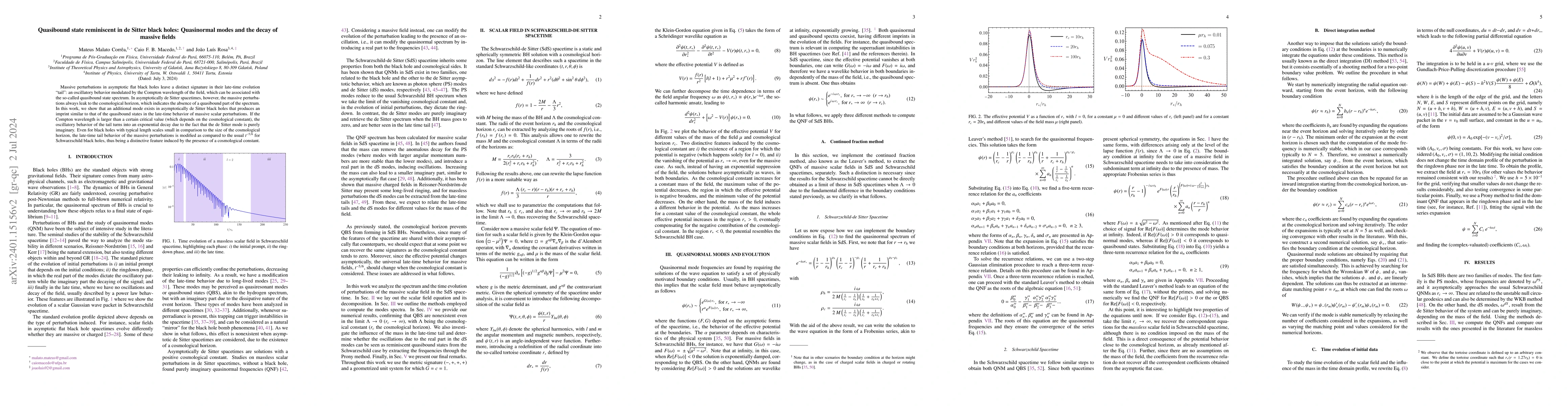 Thumbnail for Quasibound state reminiscent in de-Sitter black holes: Quasinormal modes
  and the decay of massive fields