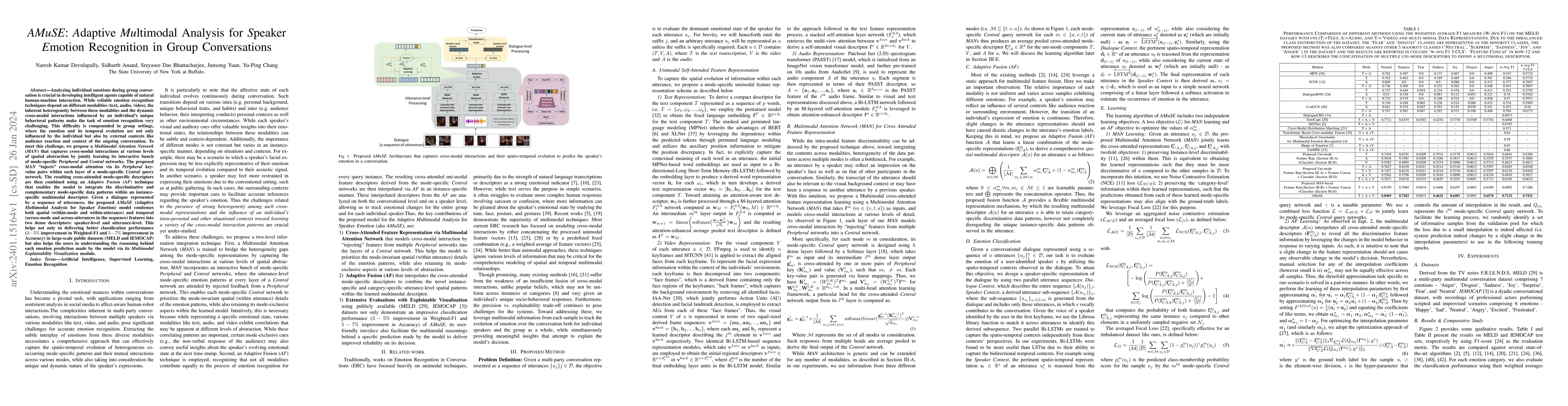 Thumbnail for AMuSE: Adaptive Multimodal Analysis for Speaker Emotion Recognition in
  Group Conversations