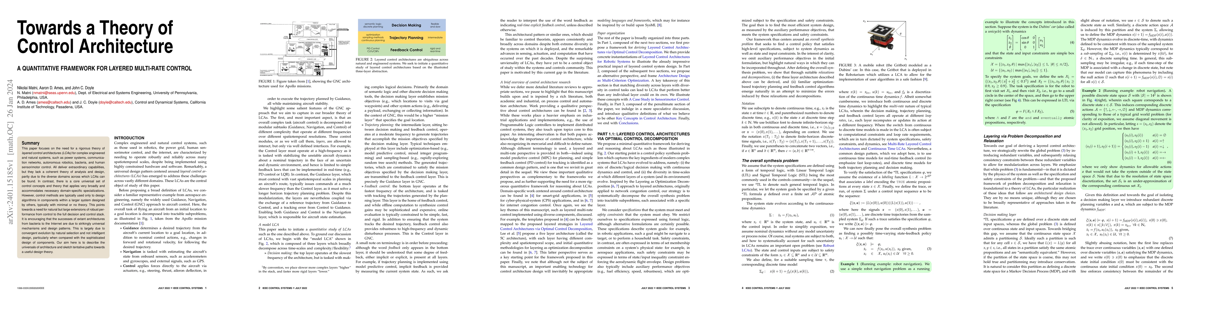Thumbnail for Towards a Theory of Control Architecture: A quantitative framework for
  layered multi-rate control