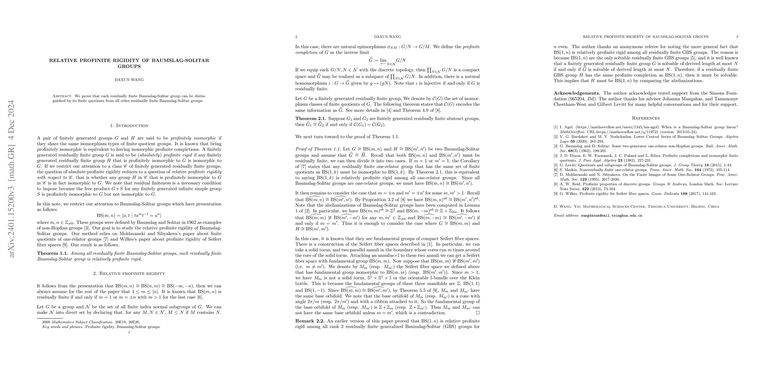 Thumbnail for Relative profinite rigidity of Baumslag-Solitar groups