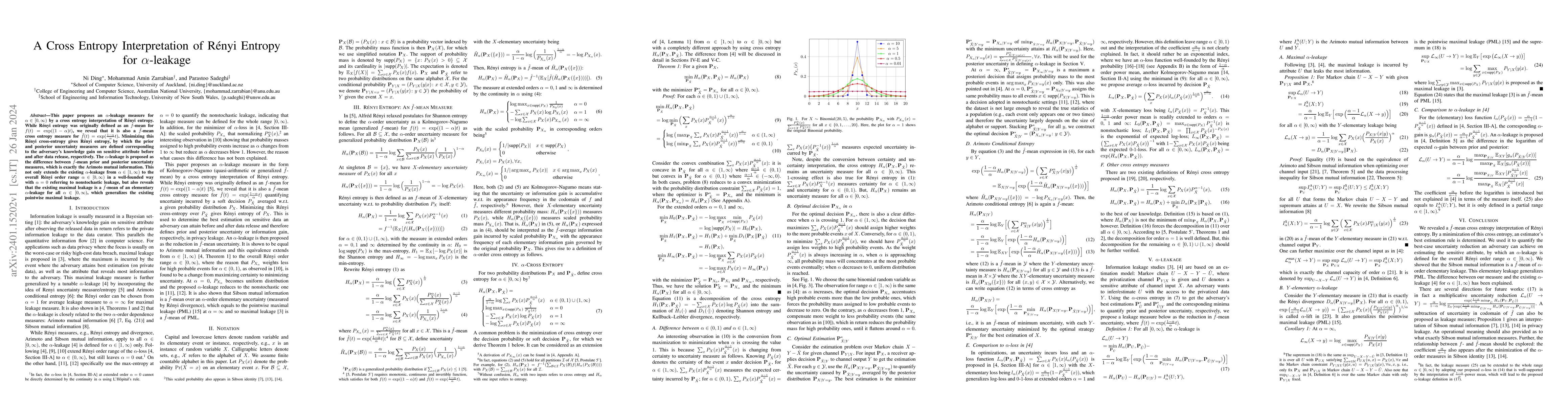 Thumbnail for A Cross Entropy Interpretation of R{\'{e}}nyi Entropy for
  $\alpha$-leakage