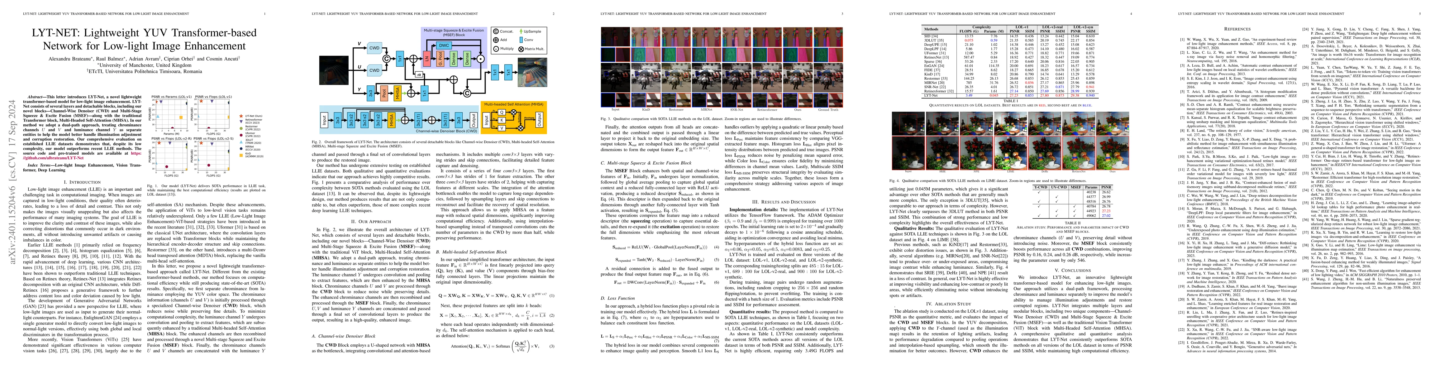 Thumbnail for LYT-Net: Lightweight YUV Transformer-based Network for Low-Light Image
  Enhancement