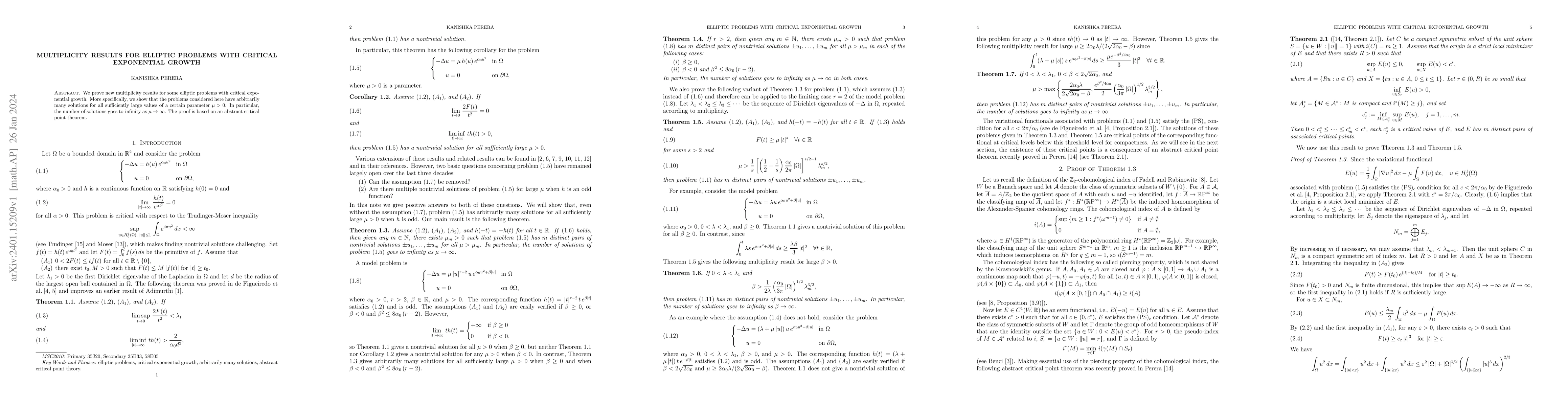 Thumbnail for Multiplicity results for elliptic problems with critical exponential
  growth