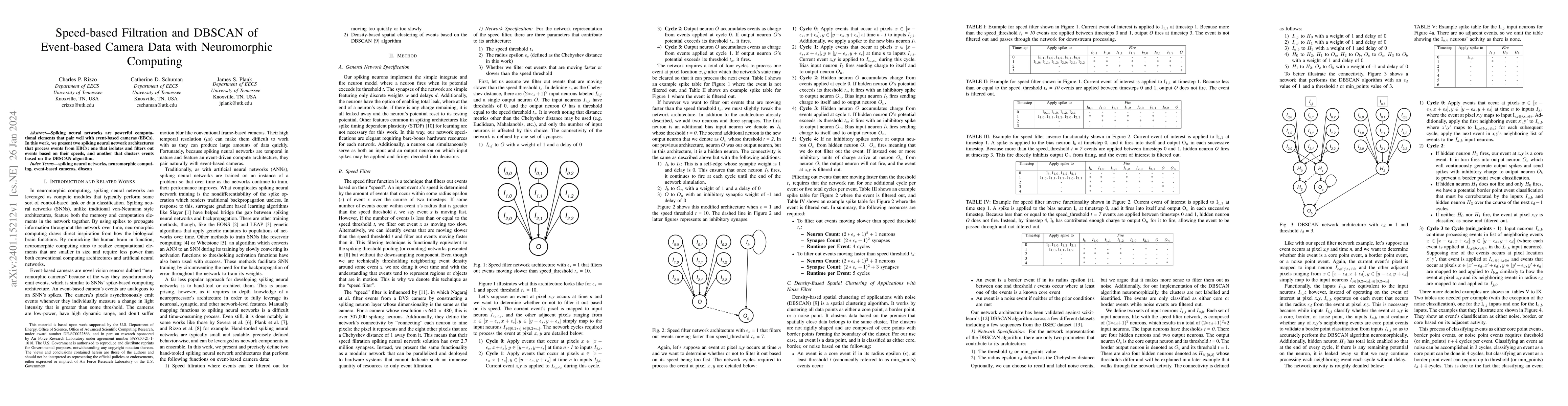 Thumbnail for Speed-based Filtration and DBSCAN of Event-based Camera Data with
  Neuromorphic Computing