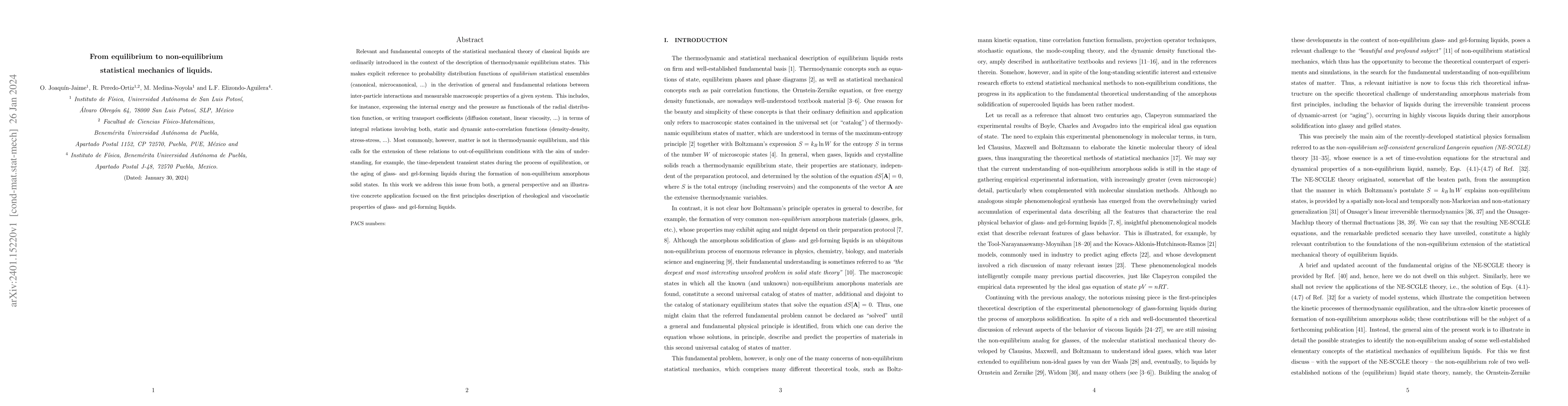 Thumbnail for From equilibrium to non-equilibrium statistical mechanics of liquids