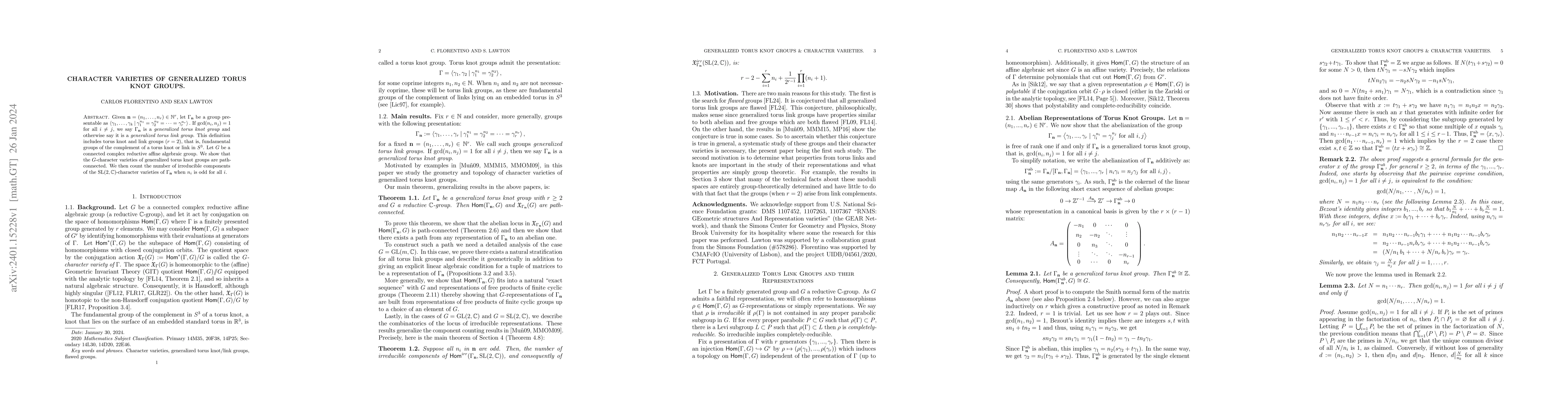 Thumbnail for Character Varieties of Generalized Torus Knot Groups