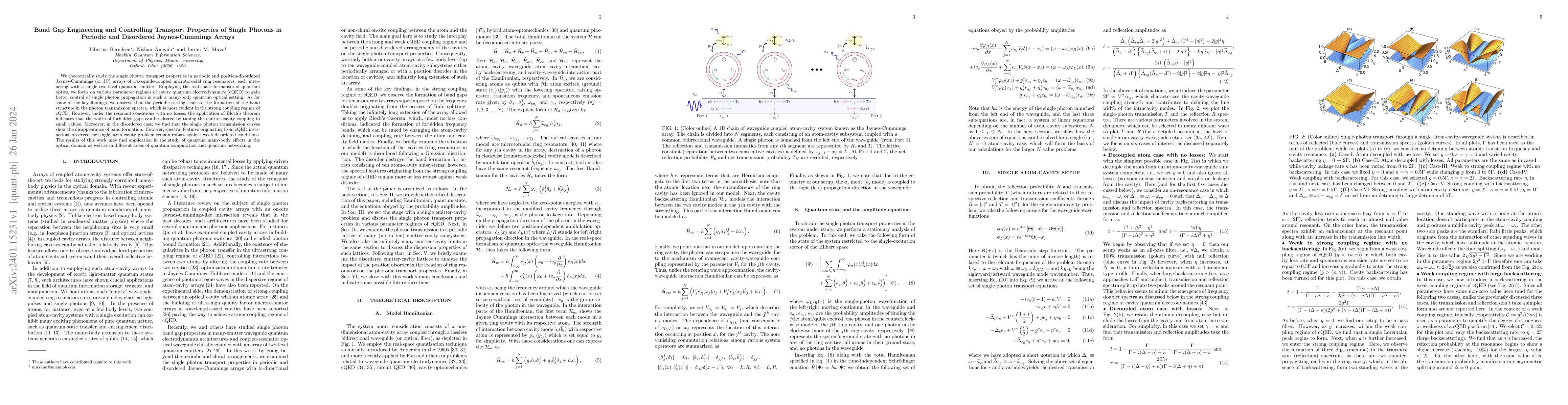 Thumbnail for Band Gap Engineering and Controlling Transport Properties of Single
  Photons in Periodic and Disordered Jaynes-Cummings Arrays