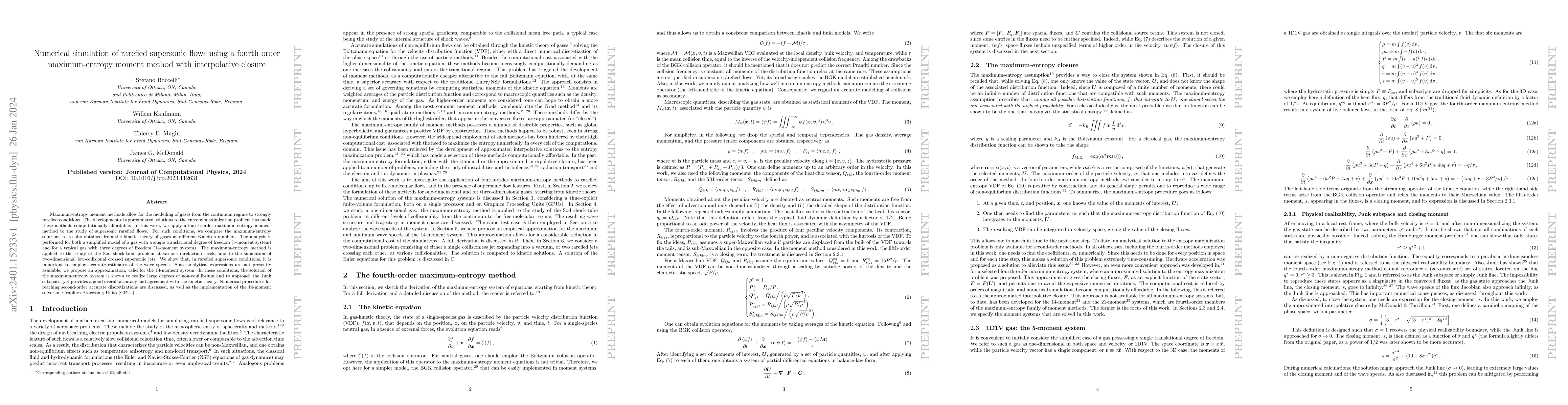 Thumbnail for Numerical simulation of rarefied supersonic flows using a fourth-order
  maximum-entropy moment method with interpolative closure