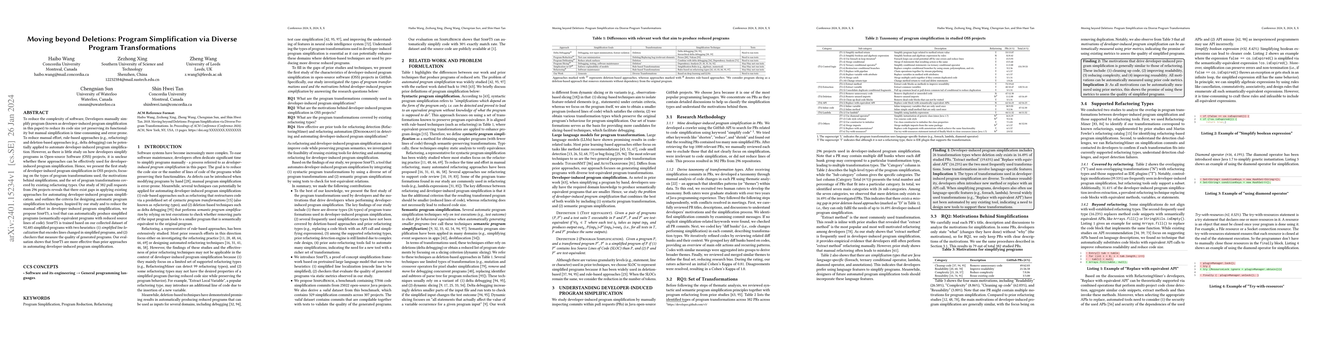 Thumbnail for Moving beyond Deletions: Program Simplification via Diverse Program
  Transformations