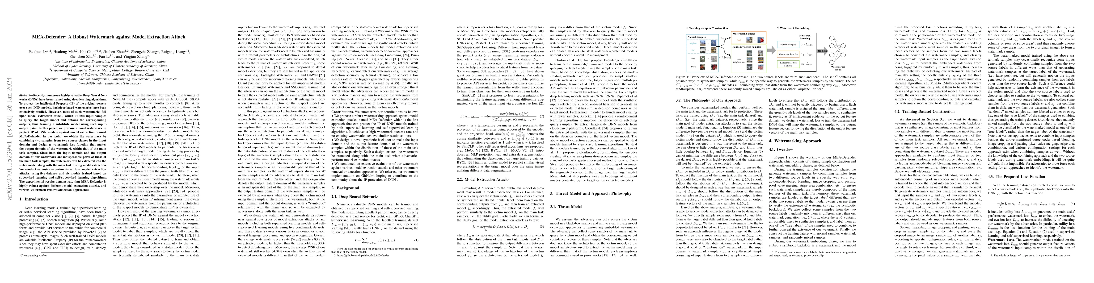 Thumbnail for MEA-Defender: A Robust Watermark against Model Extraction Attack