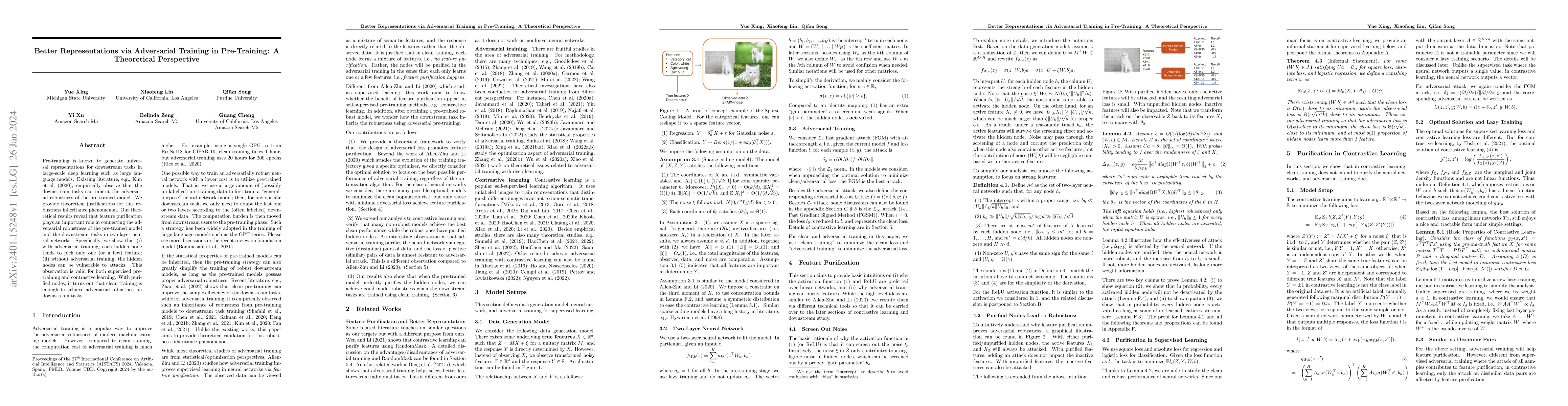 Thumbnail for Better Representations via Adversarial Training in Pre-Training: A
  Theoretical Perspective
