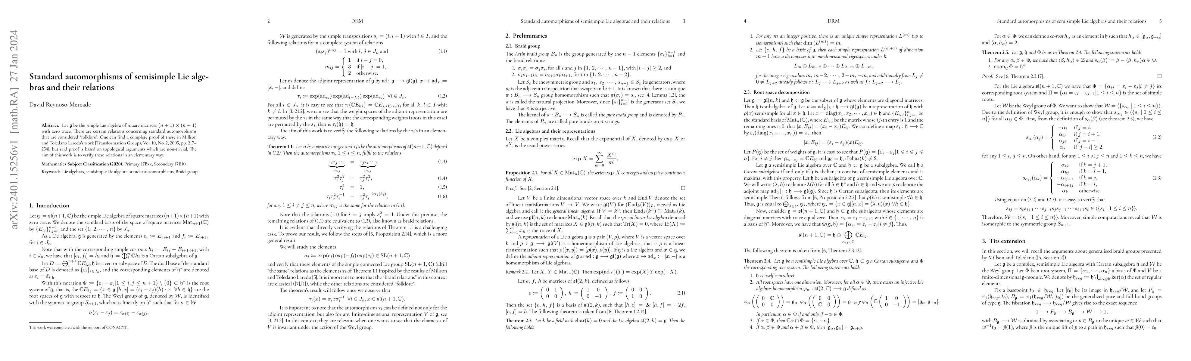 Thumbnail for Standard automorphisms of semisimple Lie algebras and their relations