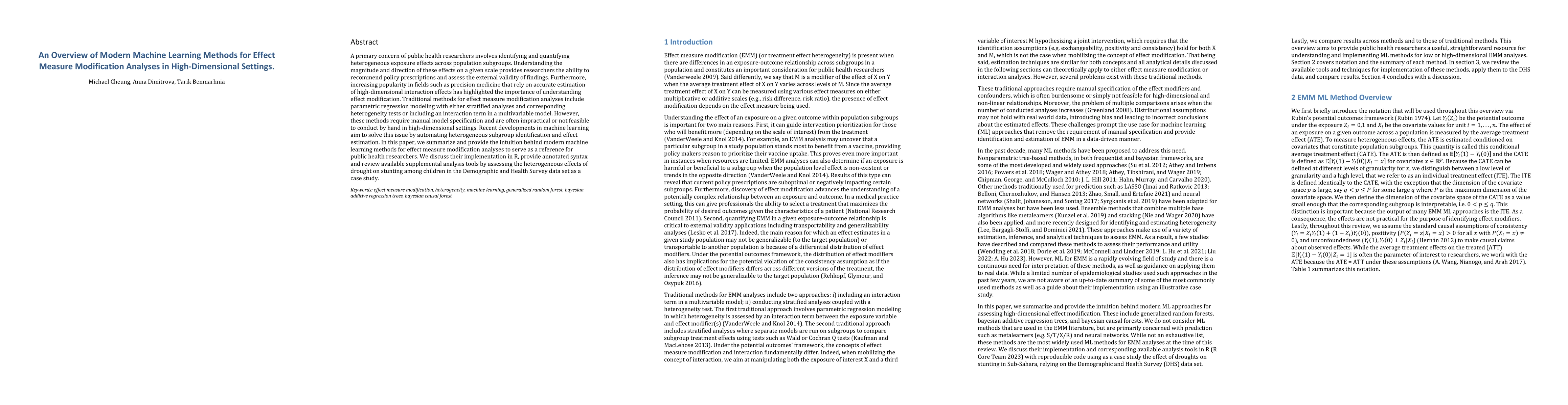 Thumbnail for An Overview of Modern Machine Learning Methods for Effect Measure
  Modification Analyses in High-Dimensional Settings