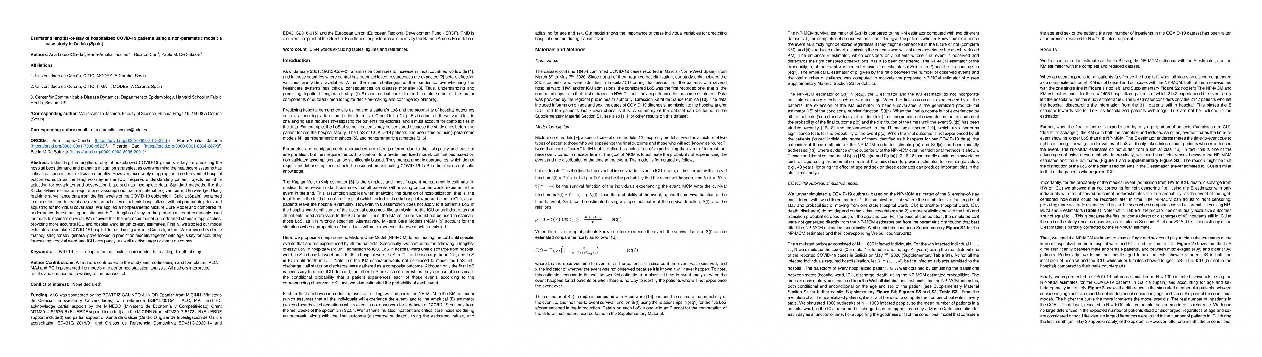 Thumbnail for Estimating lengths-of-stay of hospitalised COVID-19 patients using a
  non-parametric model: a case study in Galicia (Spain)