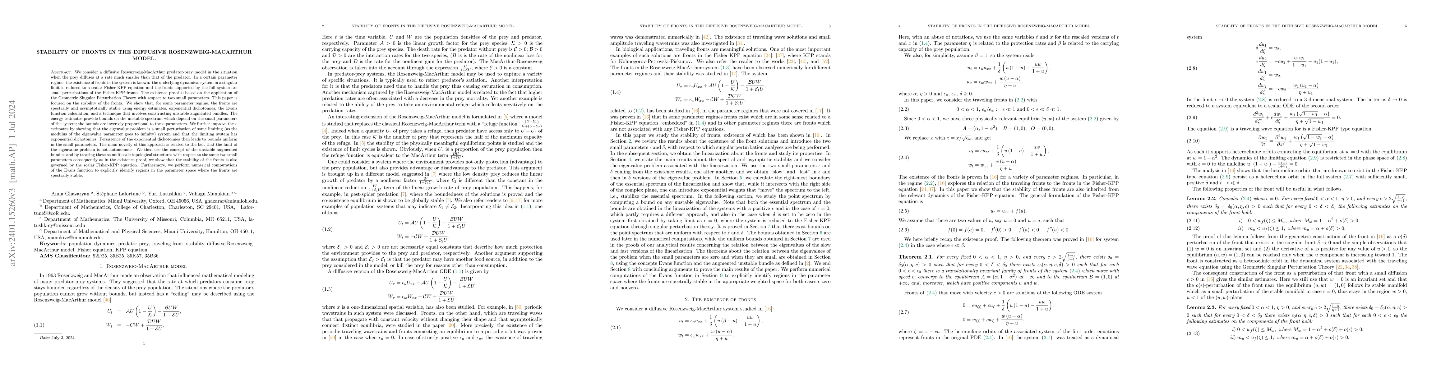 Thumbnail for Stability of fronts in the diffusive Rosenzweig-MacArthur model