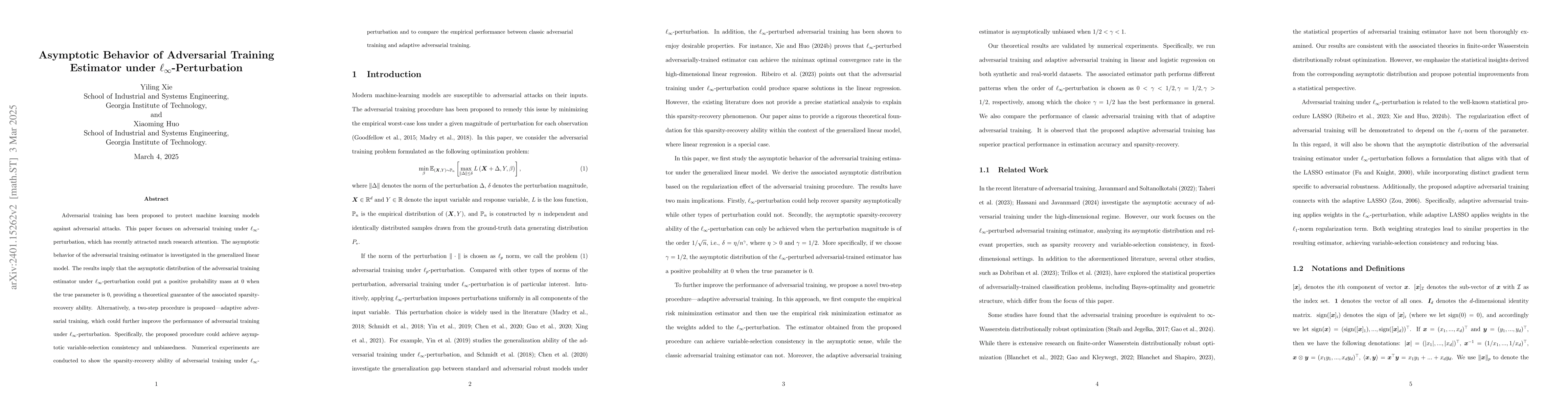Thumbnail for Asymptotic Behavior of Adversarial Training Estimator under
  $\ell_\infty$-Perturbation