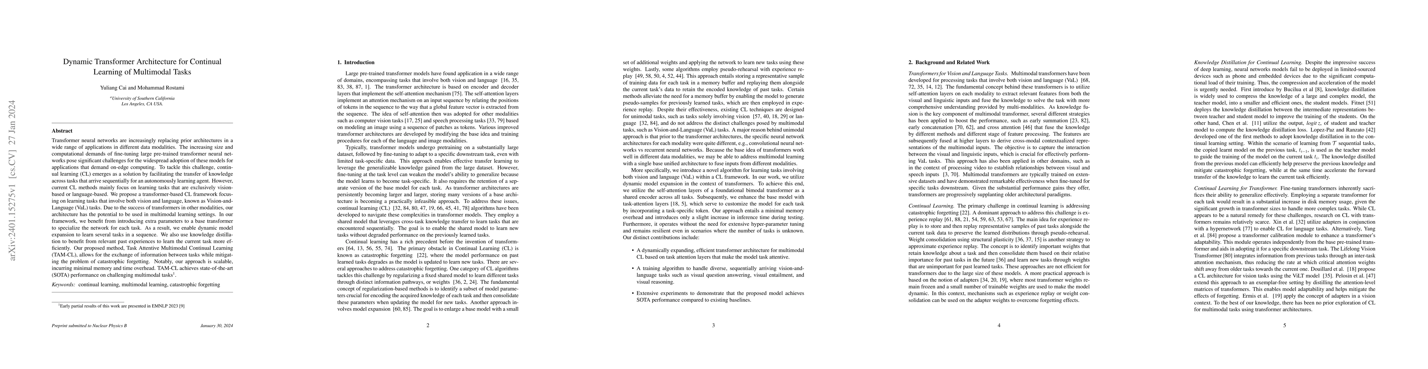 Thumbnail for Dynamic Transformer Architecture for Continual Learning of Multimodal
  Tasks