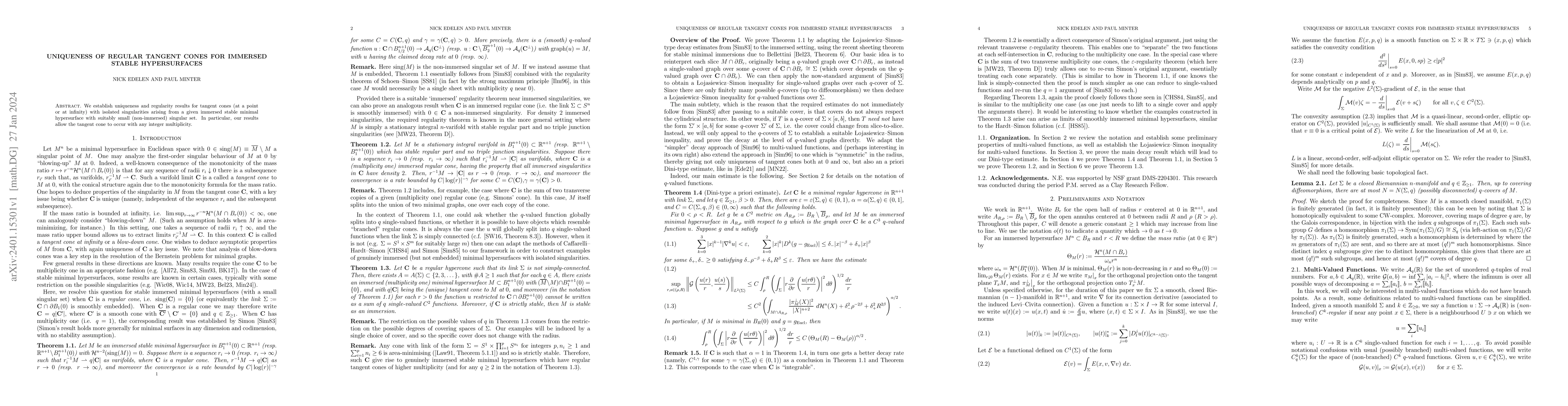 Thumbnail for Uniqueness of Regular Tangent Cones for Immersed Stable Hypersurfaces