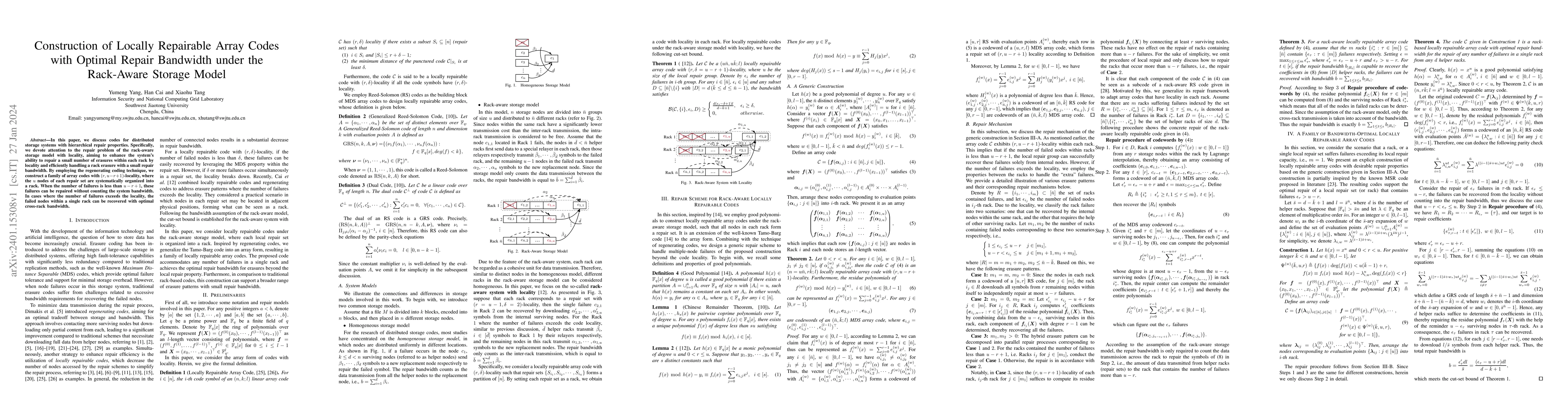 Thumbnail for Construction of Locally Repairable Array Codes with Optimal Repair
  Bandwidth under the Rack-Aware Storage Model