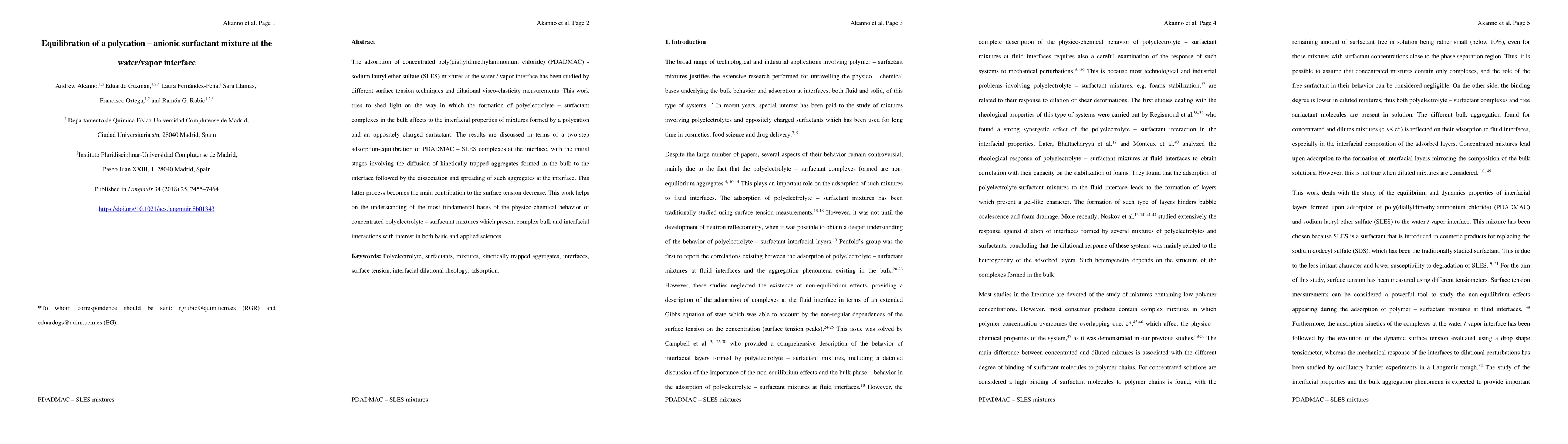 Thumbnail for Equilibration of a Polycation-Anionic Surfactant Mixture at the
  Water-Vapor Interface