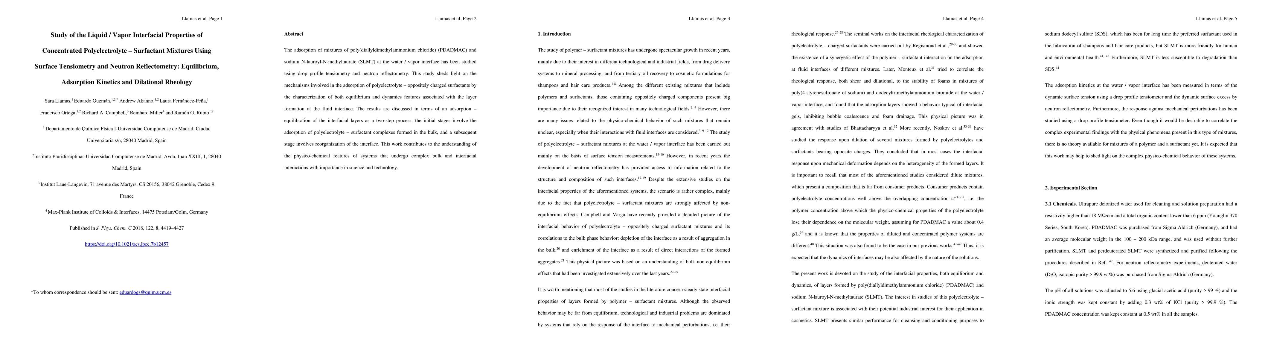Thumbnail for Study of the Liquid/Vapor Interfacial Properties of Concentrated
  Polyelectrolyte-Surfactant Mixtures Using Surface Tensiometry and Neutron
  Reflectometry: Equilibrium, Adsorption Kinetics and Dilational Rheology