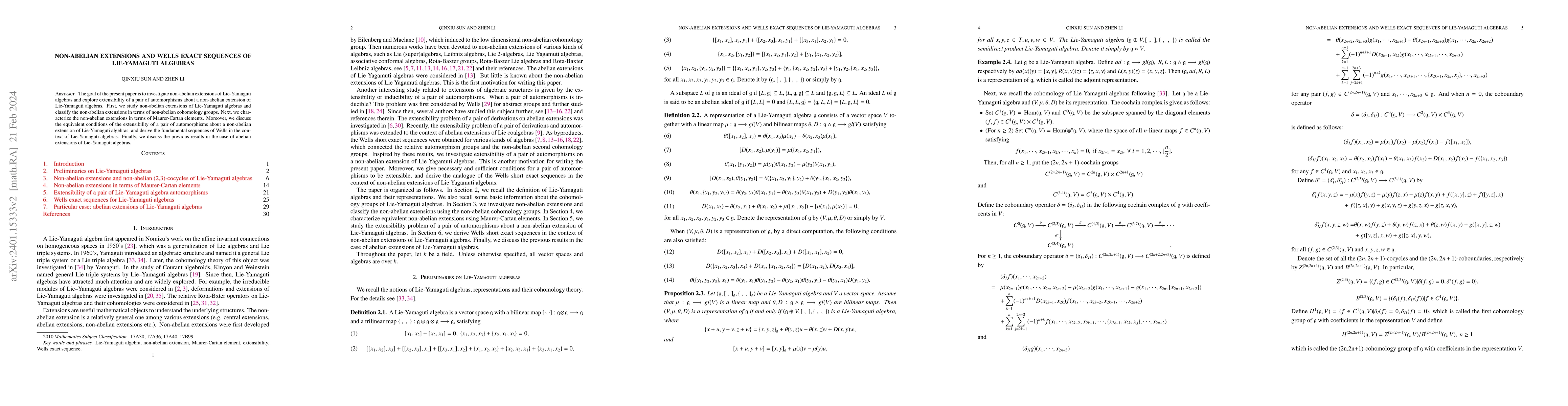 Thumbnail for Non-abelian extensions and Wells exact sequences of Lie-Yamaguti
  algebras